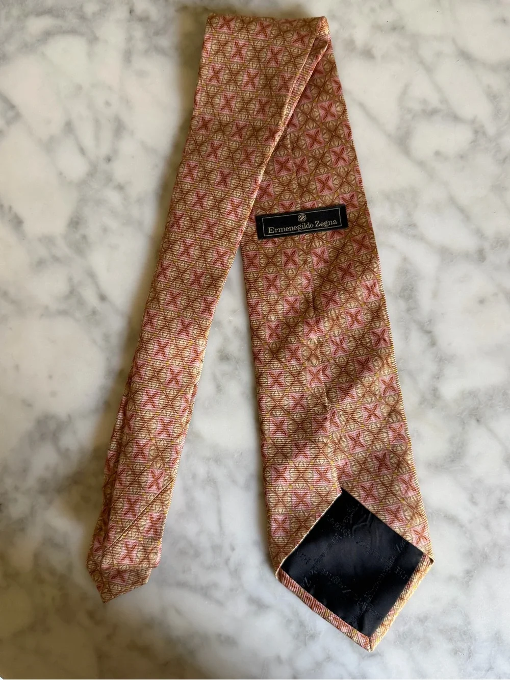 Ermenegildo Zegna Pink and Gold Geometric 100% Silk Tie